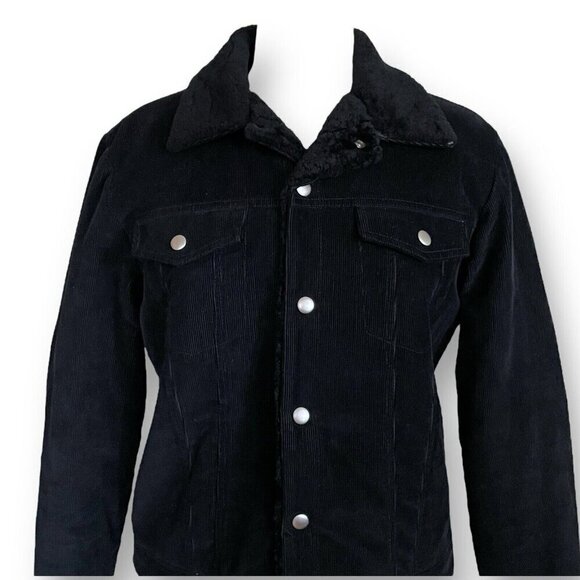 A.P.C. Womens Trucker Jacker Sz Large Black Corduroy Shearling Collar Lining - Picture 2 of 11